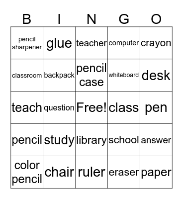 Classroom Bingo Card
