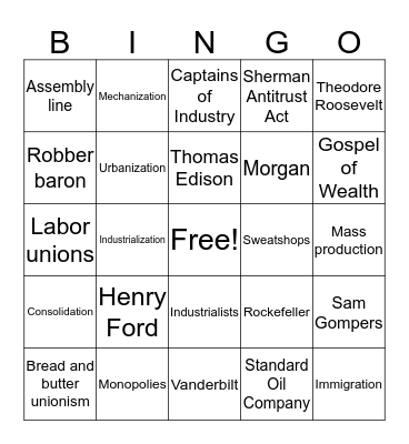 Industrialization  Bingo Card