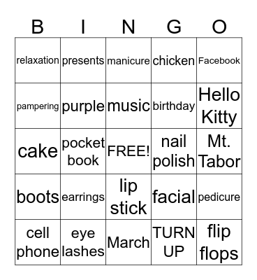 Phylicia's Birthday BIngo Card