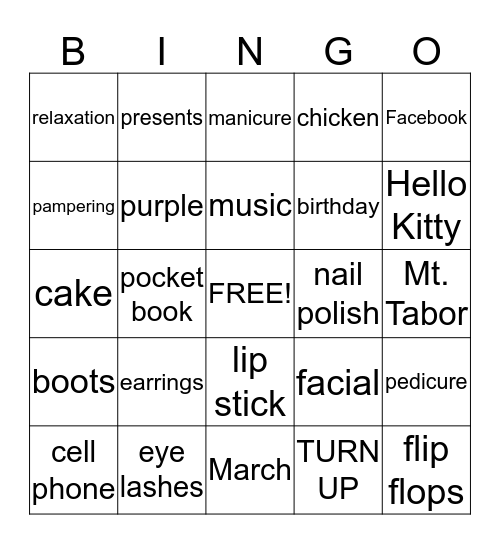 Phylicia's Birthday BIngo Card
