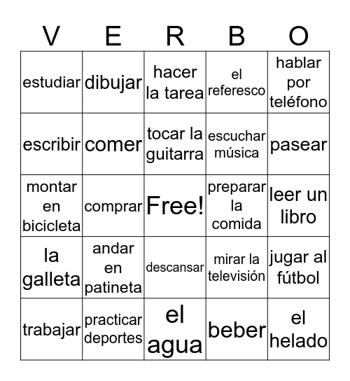 Verbos Bingo Card