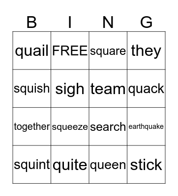Best Friends Q and U Bingo Card