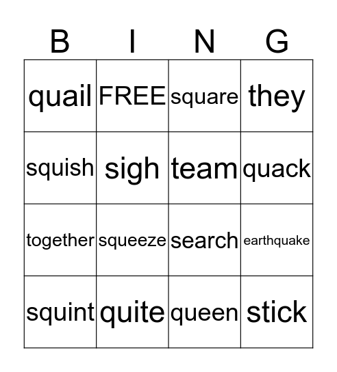 Best Friends Q and U Bingo Card