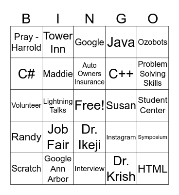 Women in Computer Science Informational Bingo Card