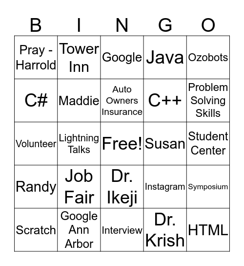 Women in Computer Science Informational Bingo Card