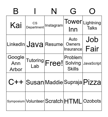 Women in Computer Science Informational Bingo Card