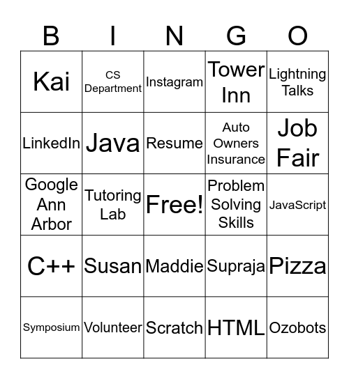 Women in Computer Science Informational Bingo Card