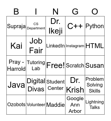 Women in Computer Science Informational Bingo Card