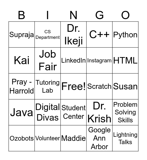 Women in Computer Science Informational Bingo Card