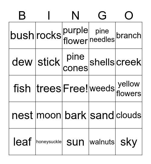 Nature Bingo Card