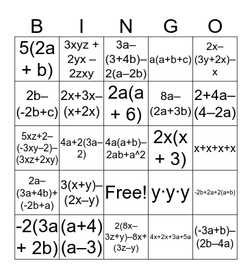 Algebra-bingo Card