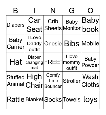 Baby Gift Bingo Card
