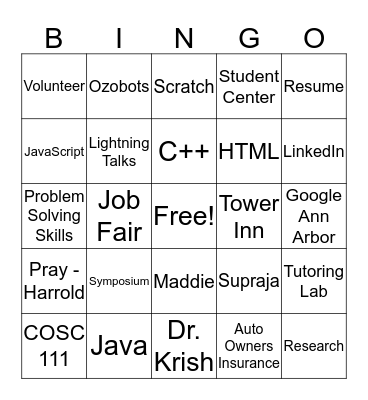 Women in Computer Science Informational Bingo Card