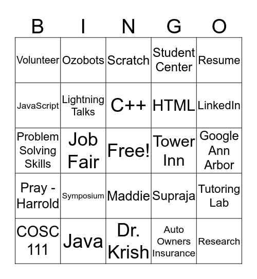 Women in Computer Science Informational Bingo Card