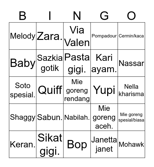 Punya Kane. Bingo Card