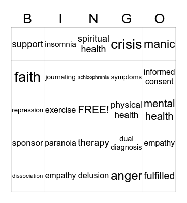 **@ Understanding Mental Illness Bingo @** Bingo Card