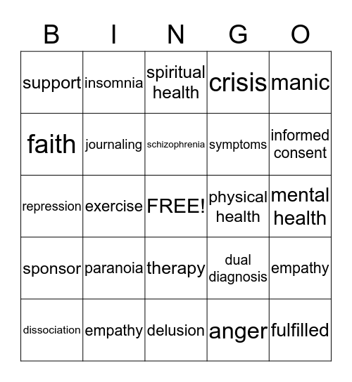 **@ Understanding Mental Illness Bingo @** Bingo Card