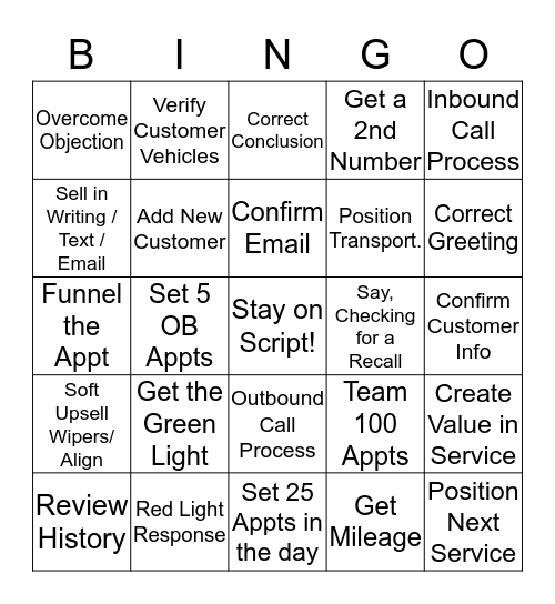 Rochester Motor Cars BDC Bingo Card