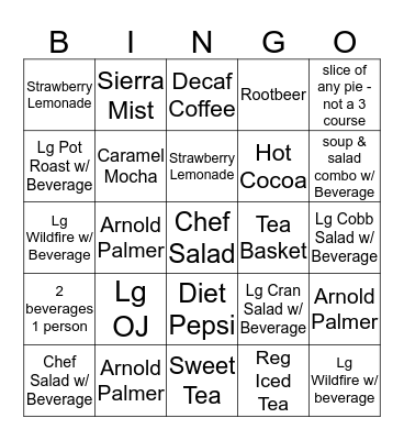 Lettuce Drink Bingo Card