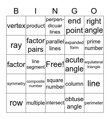 Unit 1 and 2 Vocabulary Bingo Card