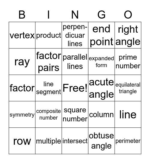 Unit 1 and 2 Vocabulary Bingo Card