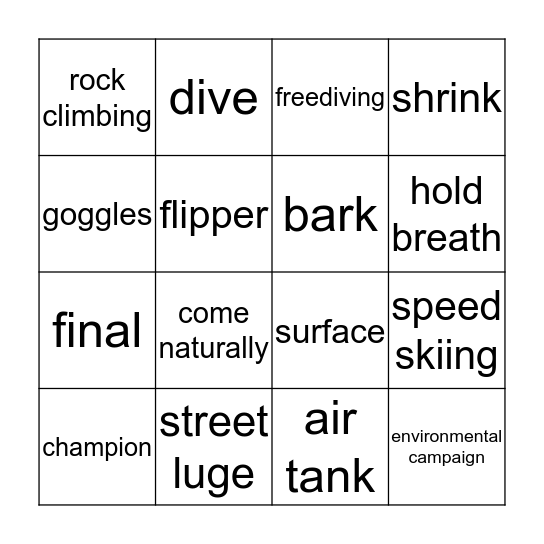 Adventure sports Bingo Card