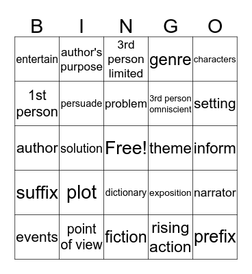 Fiction Bingo  Bingo Card