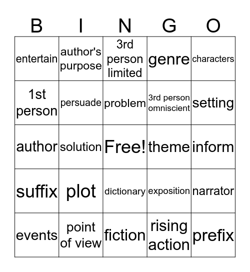 Fiction Bingo  Bingo Card