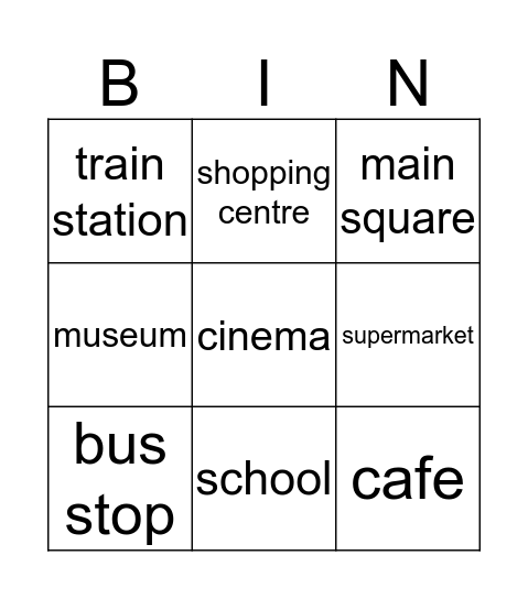 Places in a town Bingo Card