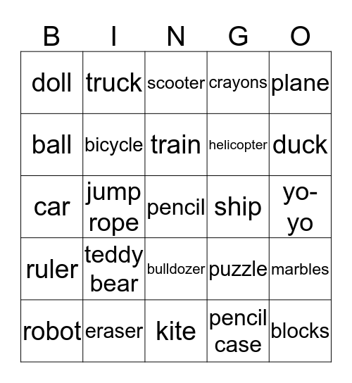 G3 - Toys Bingo Card