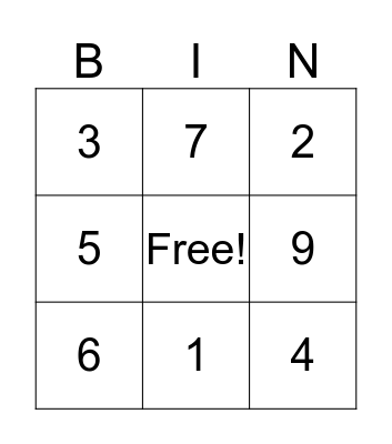 Number Bingo! Bingo Card