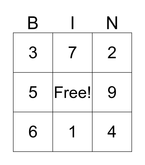 Number Bingo! Bingo Card