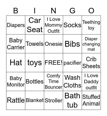 Baby Gift Bingo Card