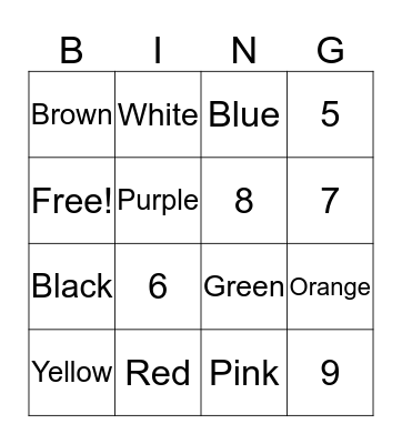 Halloween colors and numbers Bingo Card