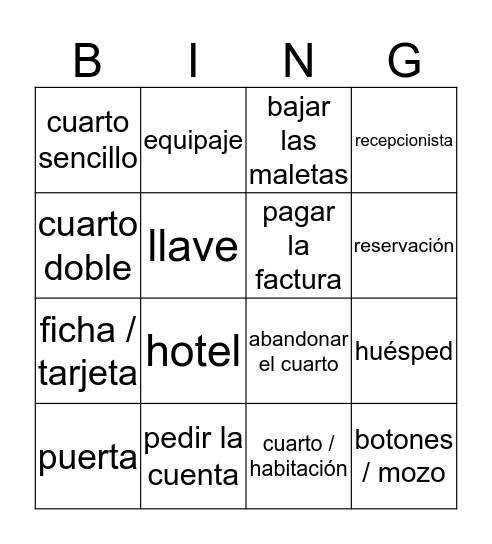 Spanish 3 Chapter 6 Group 1 Vocabulary Bingo Card