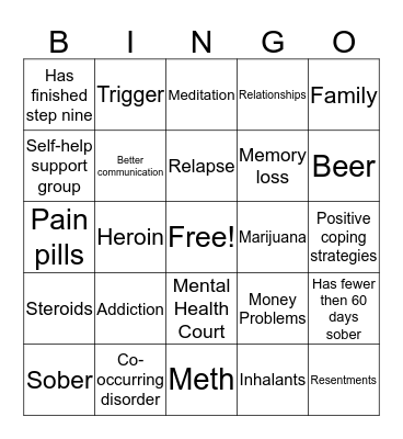 Recovery Bingo Card