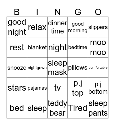 pajama bingo Card