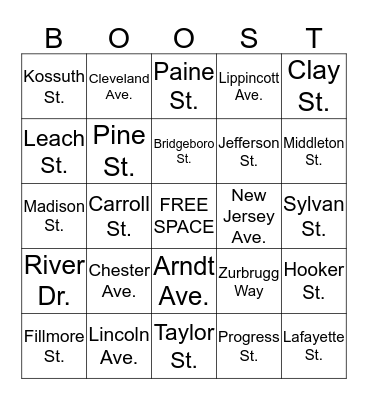 RIVERSIDE ROADS Bingo Card