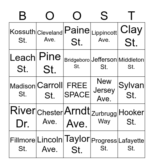 RIVERSIDE ROADS Bingo Card