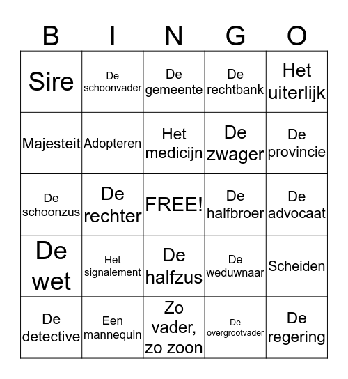 Woordenschat blok 6 Bingo Card