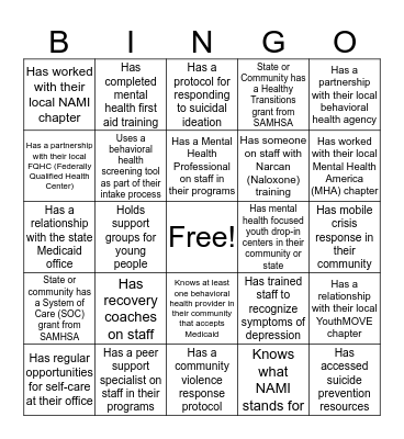 Mental Health Connections Bingo Card