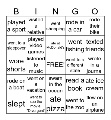 WELCOME BACK! Bingo Card