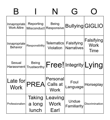 Ethics Bingo Card