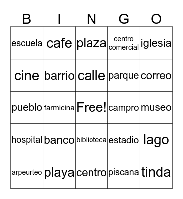 Places in Spainish Bingo Card