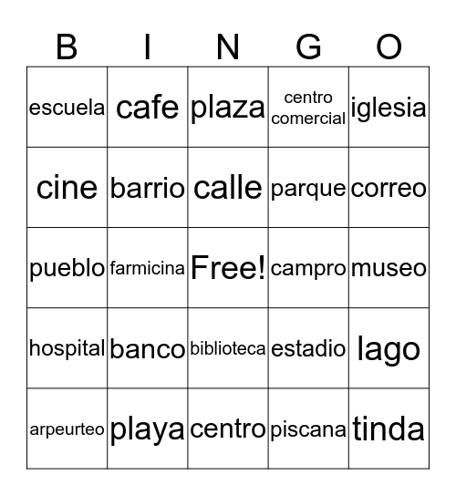 Places in Spainish Bingo Card