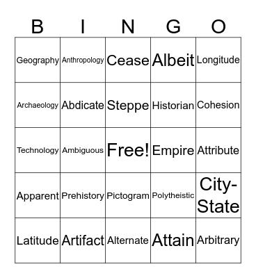 Global Quiz 1 Bingo Card