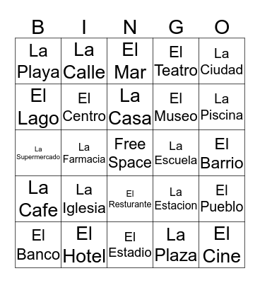 Spanish Places Bingo Card