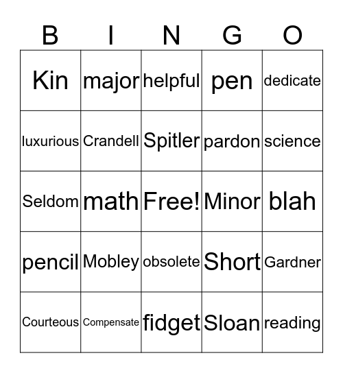 Untitled Bingo Card