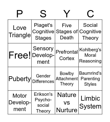 Developmental Psychology Bingo Card