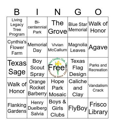 FGC Play Naturally! Bingo Card